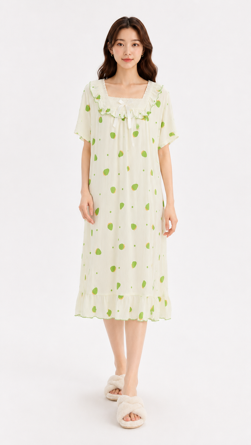 Early Berry | Green Strawberry Printed Nightgown