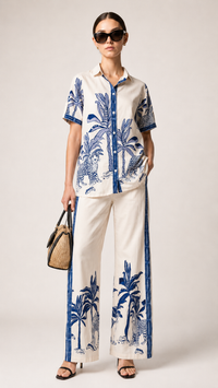 Ivory & Navy Blue | Printed Muslin Co-ord Set