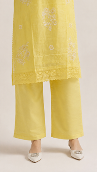 Citron Yellow | Hand Embroidered Bemberg Silk Salwar Kameez Set