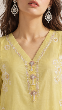 Citron Yellow | Hand Embroidered Bemberg Silk Salwar Kameez Set