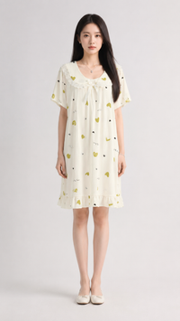 Lime Heart Notes | Printed Peter Pan Collar Nightgown