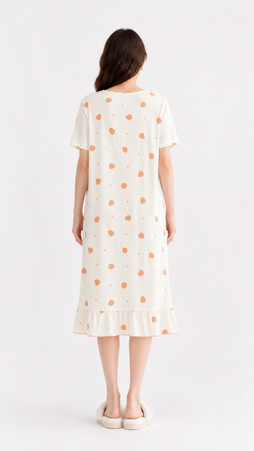 Berry Blush | Peach Strawberry Printed Nightgown