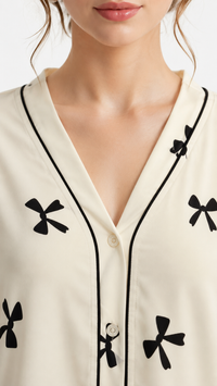 Ribbon Hour | Monochrome Bow Printed Pyjama Set