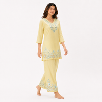 Pastel Yellow Floral Embroidered Mul Chanderi Set