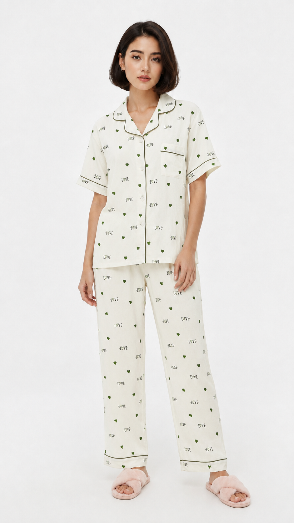 Green Crush | Green Heart Printed 2 Piece Pyjama Set