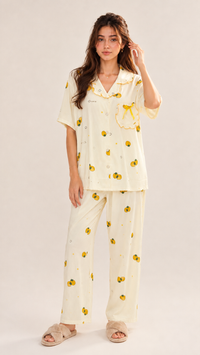 Berry Sunny | Yellow Strawberry Printed 2 Piece Pyjama Set