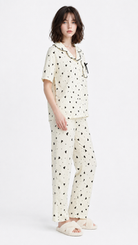 Midnight Crush | Black Heart Printed 2 Piece Pyjama Set