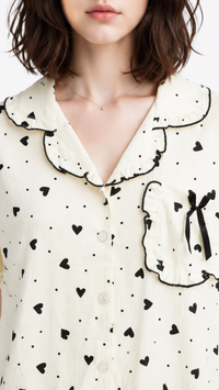 Midnight Crush | Black Heart Printed 2 Piece Pyjama Set