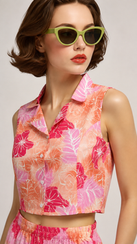 Coral Pink | Sleeveless Printed Co-ord Set