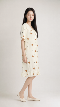Caramel Heart Notes | Printed Peter Pan Collar Nightgown