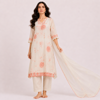 Peach Floral Bemberg Silk Salwar Kameez Set