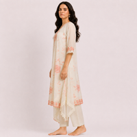 Peach Floral Bemberg Silk Salwar Kameez Set