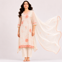 Peach Floral Bemberg Silk Salwar Kameez Set